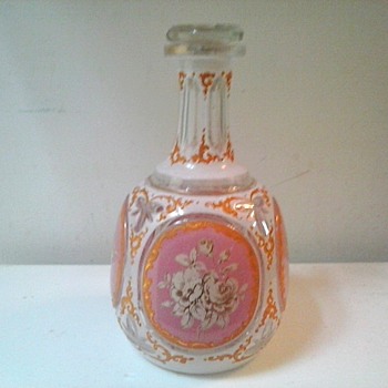 Pink & White Persian Enameled (?) Decanter With Gilt Floral Panels /Moser-Lobmeyr Style/Circa 19th-20th Century - Art Glass