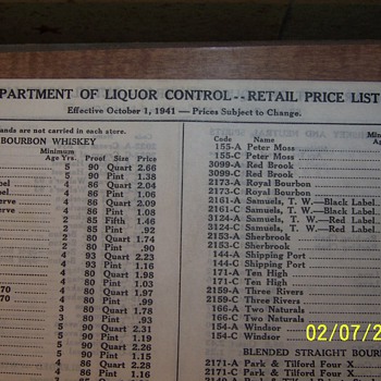 Ohio Department of Liquor Control 1941 Price List - Breweriana