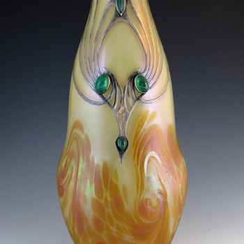 Ferdinand von Poschinger (Buchenau) Cabochon & Silver Overlay Vase - Art Nouveau