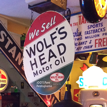 WOLF'S HEAD Motor Oil Double-sided Tin Sign - Petroliana