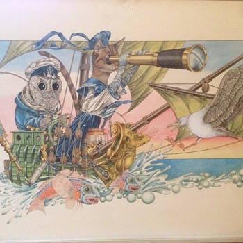 A beautiful owl and the pussy cat,water colour illustration by Owen wood. - Paper