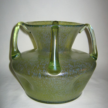 Loetz Olympia Ciselé  Uranium four handled vase ca 1900 - Art Glass