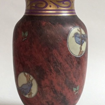 Antique Marbleized Glass Vase w/Bird Vignettes, Marked?, Beautiful - Art Nouveau