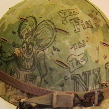U.S. M-1 Helmet Used in Vietnam with Original Graffiti on Helmet Cover - Military and Wartime