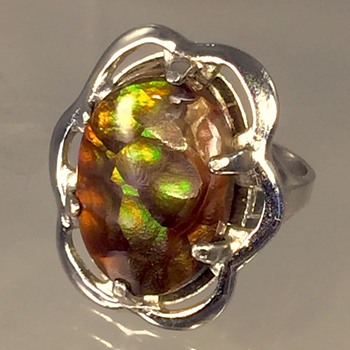 Vintage Deco Huge Fire Agate Sterling Ring - Fine Jewelry