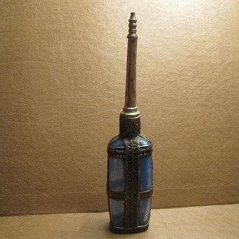 Art Deco Style Metal & Glass Combined Oil Bottle ?? For 3-in-1 oil Perhaps - Art Glass