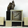 Original Leon Hatot ATO Art Deco Clock with Owl Finial and Matching Garnitures
