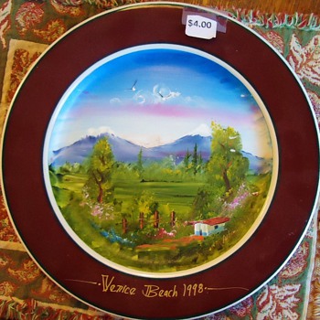 Garage Sale Painted Plate! Pretty but who is Artist? I can not read!