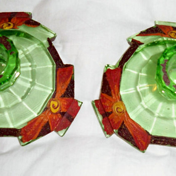 Tea Room Candlesticks Painted --  - Glassware