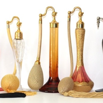 Art Deco DeVilbiss Atomizers - 1920s - Now WHO made the glass bottles? - Bottles