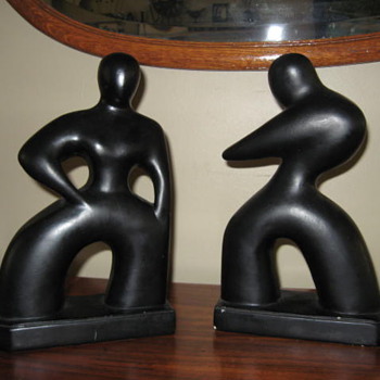 Art deco black figurine book ends 