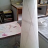Alabaster & wood base. Fiberglass shades?
