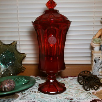 Fostoria Red Coin Glass Lidded Urn - Glassware