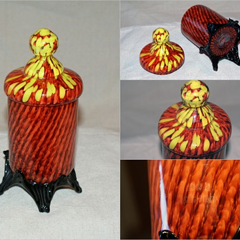 Franz Welz spots and stripes covered dish/ candy dish 7 1/2 " tall - Art Glass