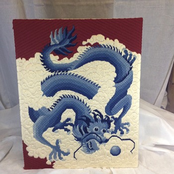 Vtg Asian needlework of dragon - Asian