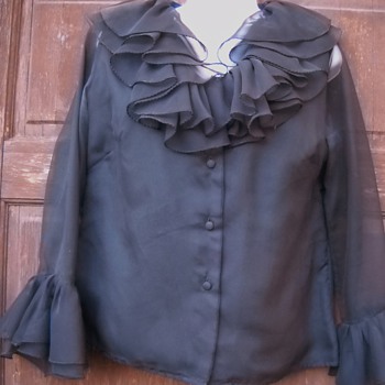 Parisian Black Sheer Ruffle shirt - Womens Clothing