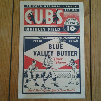 1934 Blue Valley Butter/Chicago Cubs Score Card and Blotters