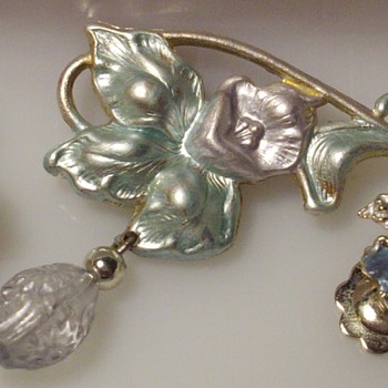 Vintage enameled floral married demi set.