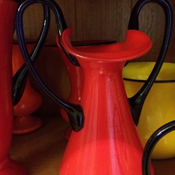 Tango jugs red with cobalt blue Tango rims - Art Glass
