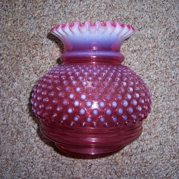UNKNOWN FENTON? CRANBERRY HOBNAIL UNCUT LAMP SHADE?