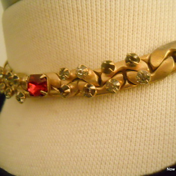 Kafin N.Y. Rhinestone and Red Glass Links Necklace - Costume Jewelry