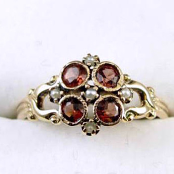Signed WWW- White Wile & Warner Edwardian 14k garnet and pearl ring - Fine Jewelry