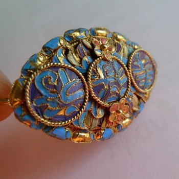 Antique Silver Gilt Chinese Kingfisher Feathers Brooch - Fine Jewelry
