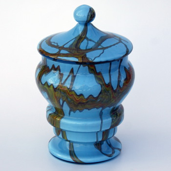 Kralik? swirled or marbled or Kaleidoscope Art Deco Lidded candy jar - Art Glass