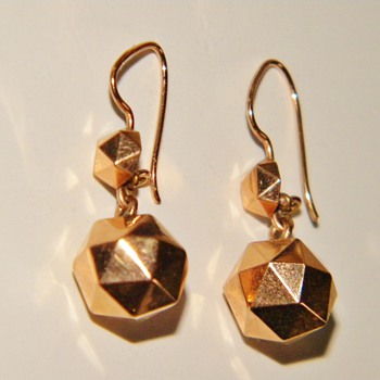 Antique Victorian Hexigon Ball Dangle Earrings 18k 750 Rose Gold - Fine Jewelry