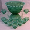 STUNNING AND VERY RARE FENTON EMERALD GREEN OPALESCENT HOBNAIL 15 PC PUNCH SET [1980's]