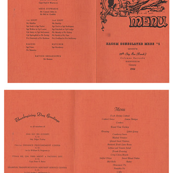 29th Signal Battalion Germany  Thankgiving menu and napkin - Military and Wartime