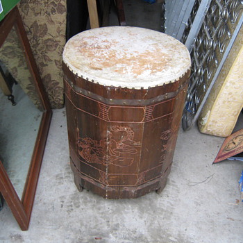 Asian hand carved drum found in a locker