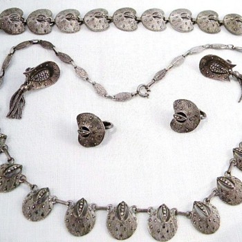 Vintage Deco THEODORE FAHRNER Marcasite Sterling Neck/Brac 2 Day/Night Ear Demi Parure Germany - Fine Jewelry