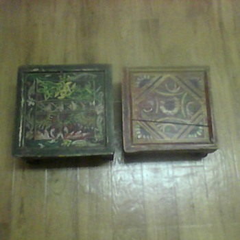 TWO PAINTED FOLK ART STOOLS