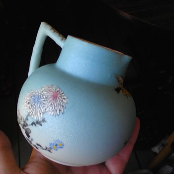 little peacock blue asian pitcher - meiji era sharkskin glaze