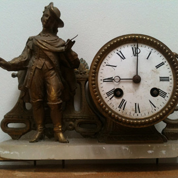Antique French brass "Troubadour" 1870's mantle clock.