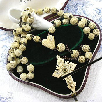 Victorian Stanhope Rosary Crucifix made from Bone or Ivory - Victorian Era