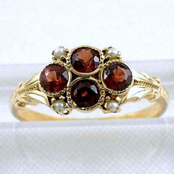 Signed WWW- White Wile & Warner Edwardian 14k gold garnet pearl ring - Fine Jewelry