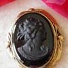 Vintage Jet Cameo Mourning Brooch