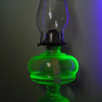 Unique Green Uranium Glass Oil Lamp - Glassware
