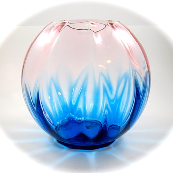 Kralik Ball Vase, ca. 1920s - another take on Pink & Blue - Art Glass