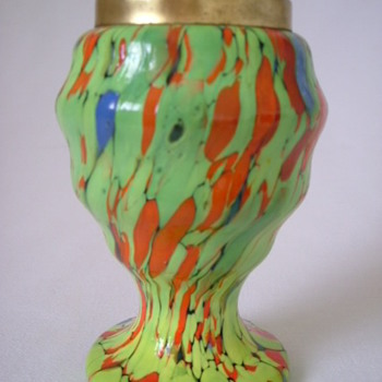 Czech Art Deco Spatter Glass Rose Bowl - Art Glass