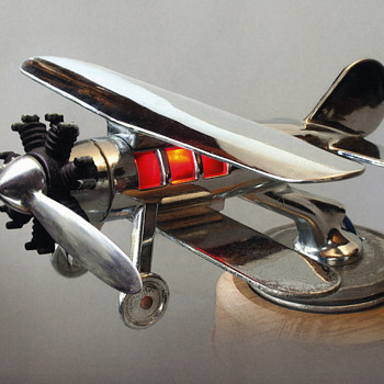 Illuminated Biplane, Radial Engine, Car Hood Ornament