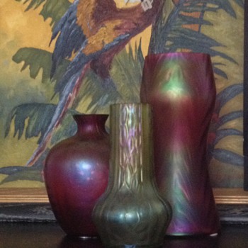 Nouveau Kralik Trio Honeycomb Ripple Vases - Art Glass