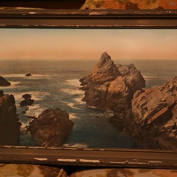 Large Hand-colored Photo of Coastal Rocks in a Pie-crust Frame - Photographs