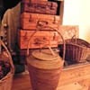 Antique tall lidded basket 4 large woven suitcases
