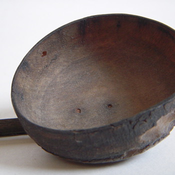 Antique Ladle~Asian?~Twirled wood handle with Bone or Horn Cup