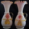 Delightful set of Stevens Williams Applied Milk Glass Vases with Pink Encased Glass