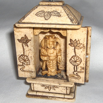 Home Carved Etched Bone Guanyin Buddhist Goddess Shrine - Asian