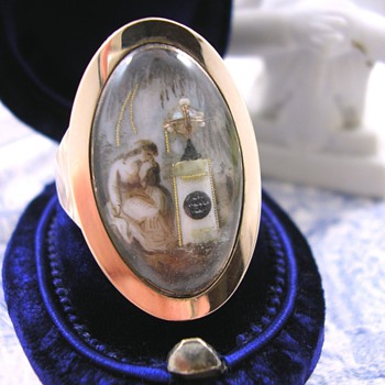 Georgian Mourning Ring Rose Gold with Ivory Hair Miniature - Fine Jewelry